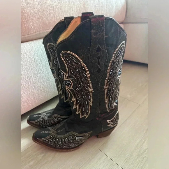 Corral Boots A2651 Black-Bone Wing & Cross Crystals Inlay - Picture 7 of 16